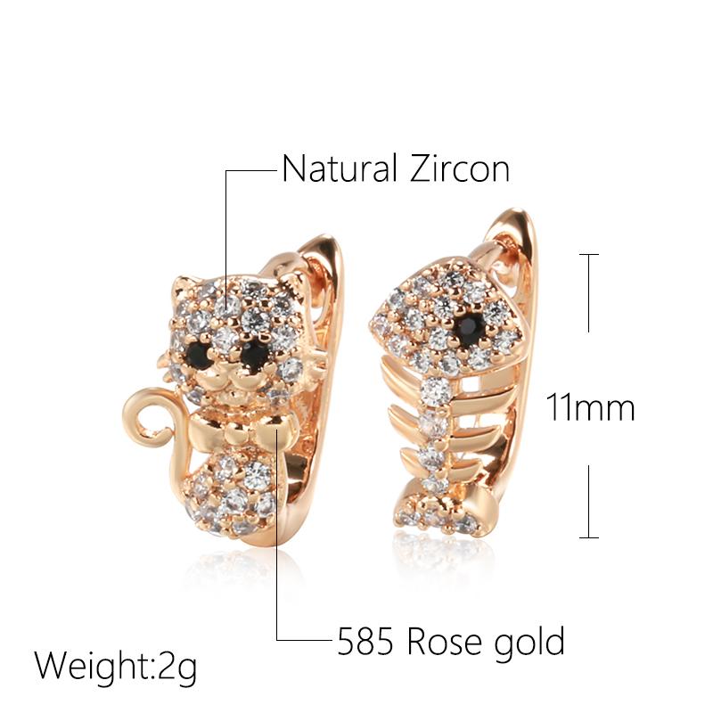 Kinel Luxury Cute Cat Fish Earrings For Girls 585 Rose Gold Natural Zircon Stud Earrings Children Baby Xmas Gifts Animal Jewelry