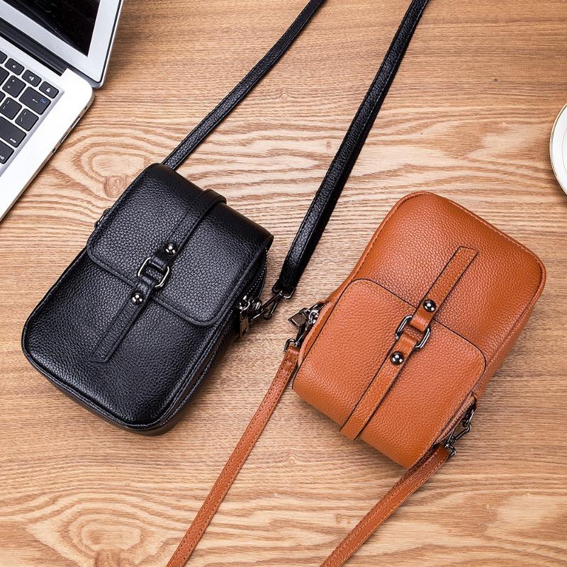 Skew Bag Multi-functional Mini Bag Women's Vertical Double Layer Genuine Leather Mobile Phone Bag