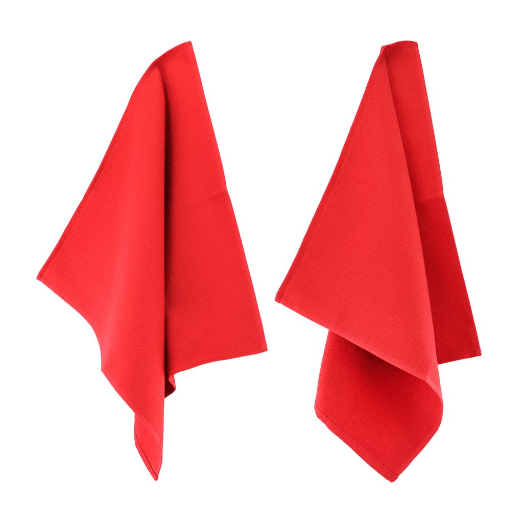 Lot De 2 Torchons De Cuisine Nid D'Abeille Rouge 50x50 Cm - PURE KITCHEN WAFFLE 100% Coton 400g/m²