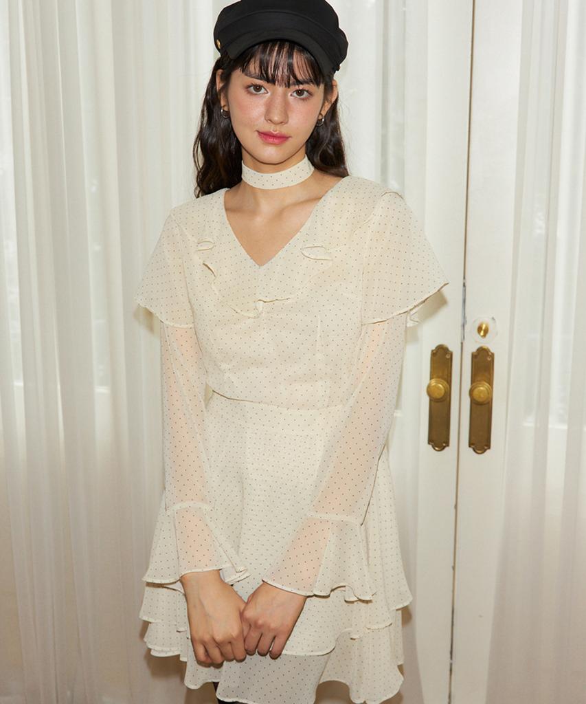 Salon De Yon Choker Chiffon Mini Dress_ Ivory
