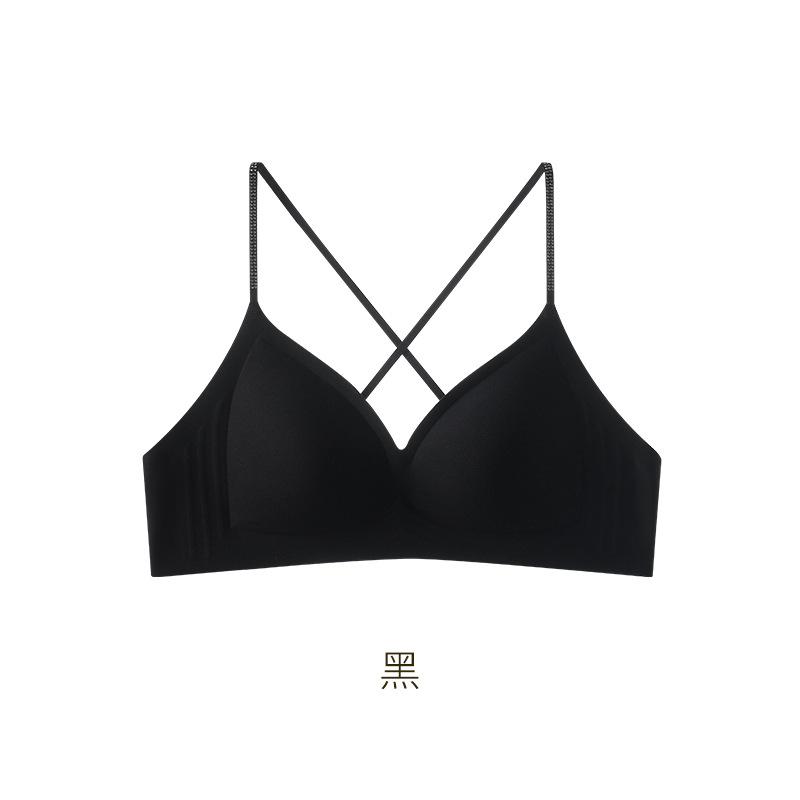 

[The same style as the star] Flash diamond thin shoulder strap Sen breath soft lift bra breathable liquid foundation invisible underwear women XL чорний