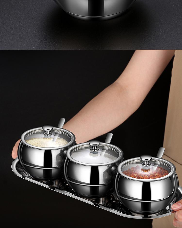 304 Stainless Steel Seasoning Jar Set with Lids & Spoons for Salt and Pepper