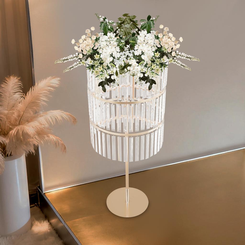 3-Tier Gold Wedding Flower Stand with Hanging Crystals, Elegant Wedding Party Centerpieces Flower Stand for Reception Table