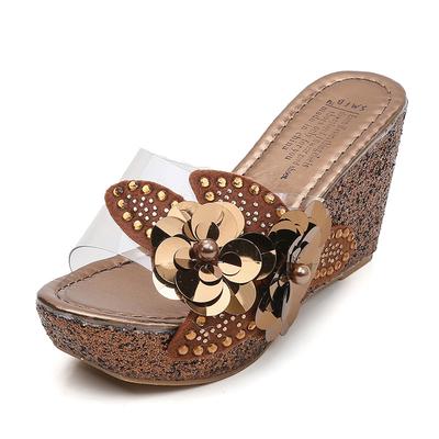 Ciabatte platform zeppa ciabatte da infilare scarpe estive da donna sandali da spiaggia ciabatte scarpe da donna con tacco fiore perla 2024