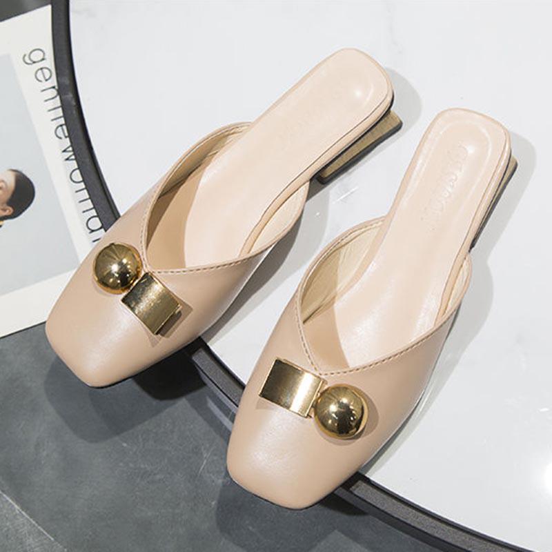 Taille 35-40 femmes pantoufles en cuir Pu en plein air talons hauts sandales bohème résistant à l'usure antidérapant bureau dame sandales à bout carré