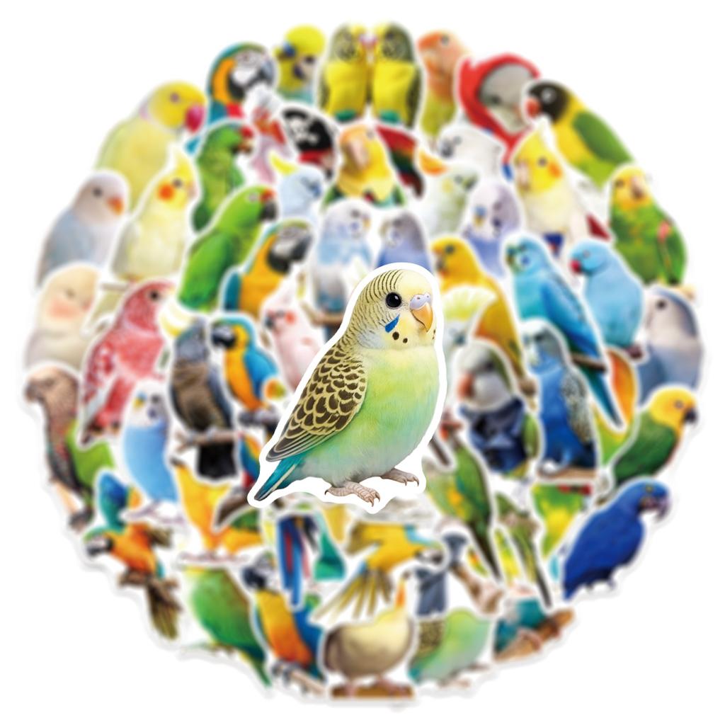 50Pcs Adorable Parrot Graffiti Stickers Colorful Personality Creative Birds Cartoon Decal Diy Luggage Phone Cup Car Kid Toys