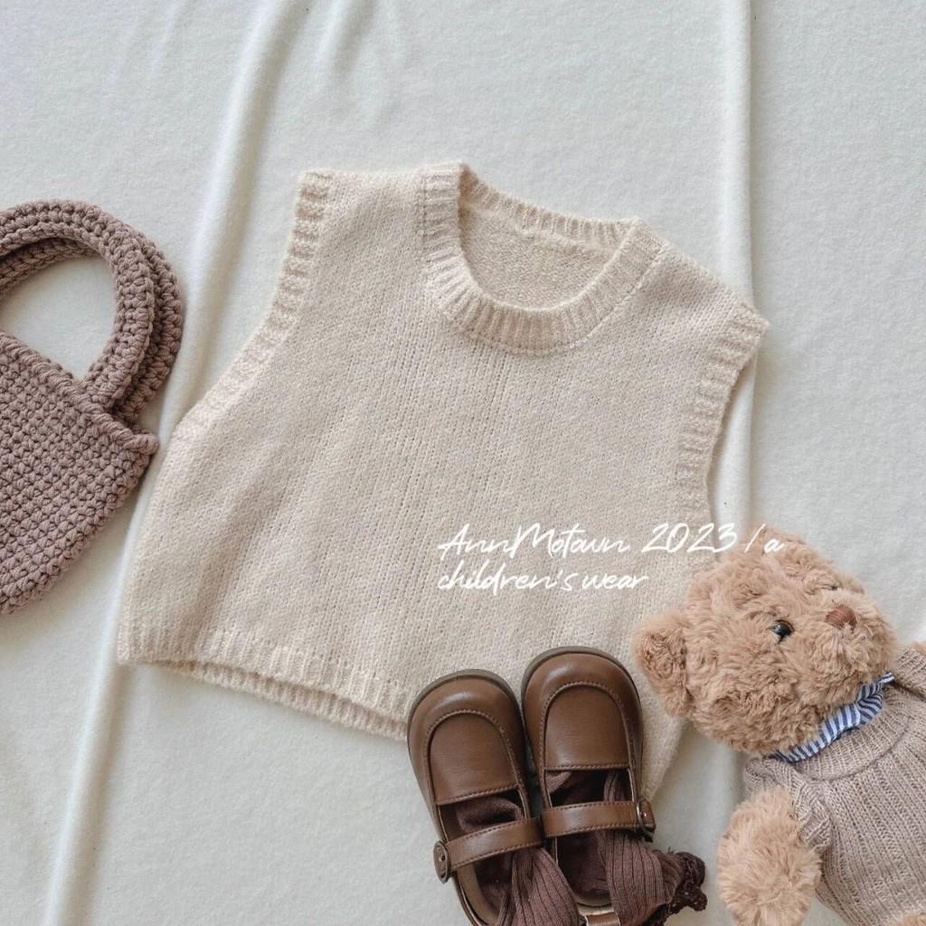 

Charming Fall Season Three Piece Girls Wear With Cozy Knitted Vest Long Sleeve Top And Pants Apricot Vest,140