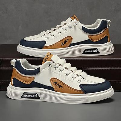 Color Block Outdoor Casual Shoes Trendy Low Top Lace Up Korean Style Youth Travel Flat Bottom Men's Shoes Breathable PVC Ma