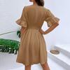 Women's Patchwork Lace Fashionable V-neck Waist Cinching Color Dress