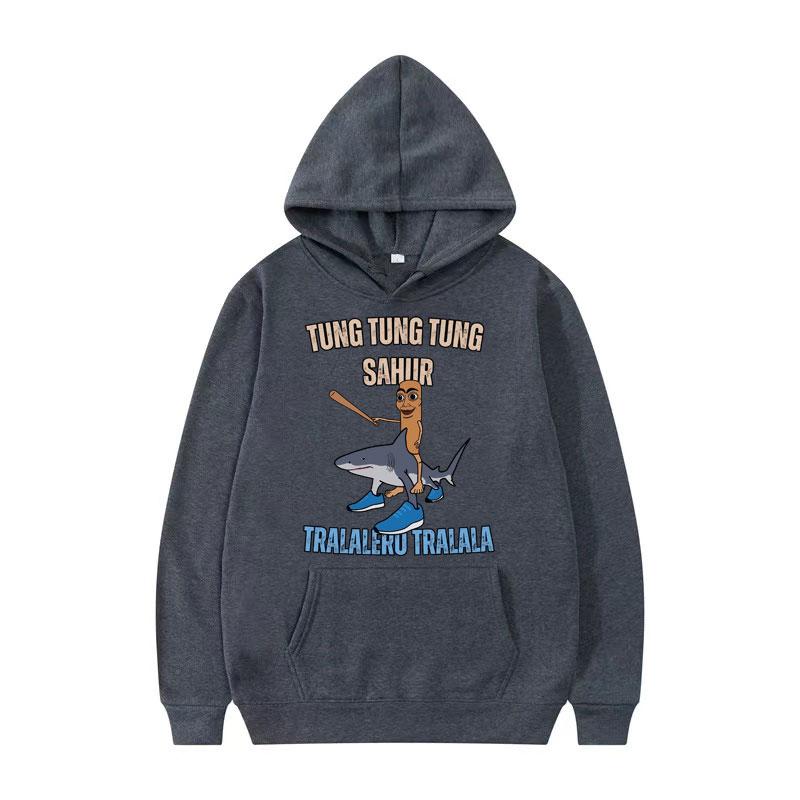 Tung Tung Tung Sahur Baseball Meme Hoodie Toppar Tralero Tralala Rolig Löparhaj Humor Streetwear Hoodies Män Kvinnor Sweatshirt