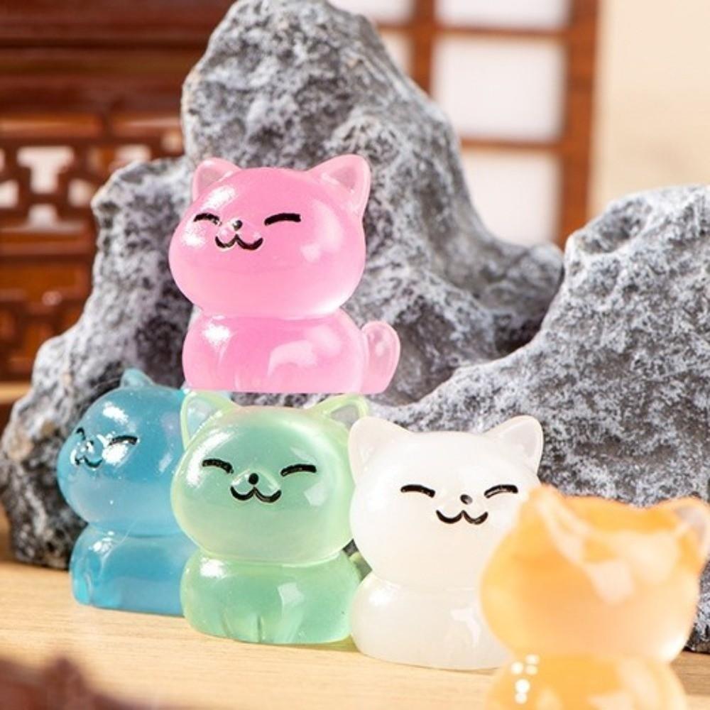 Resin Luminous Cat Figurines Tiny Miniature Lucky Cat Cute Glow Dark Ornaments for DIY Home Decor