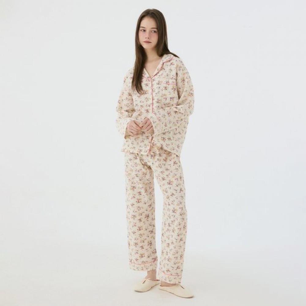 Lunaluz Women S Flora Cotton Long Sleeve Collar Neck pajamaS Two Piece