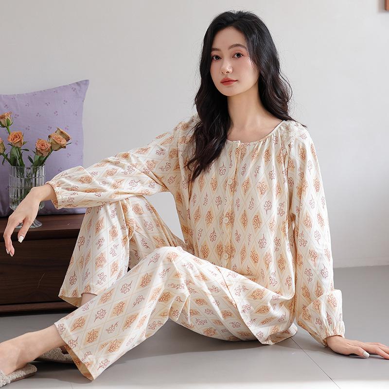 Pure cotton confinement clothes for women, spring and autumn pregnant women, long-sleeved pajamas, postpartum pregnant women, breastfeeding belt,