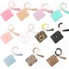 Leopard Print Silicone Bead Bracelet Wallet with PU Leather Tassel Keychain