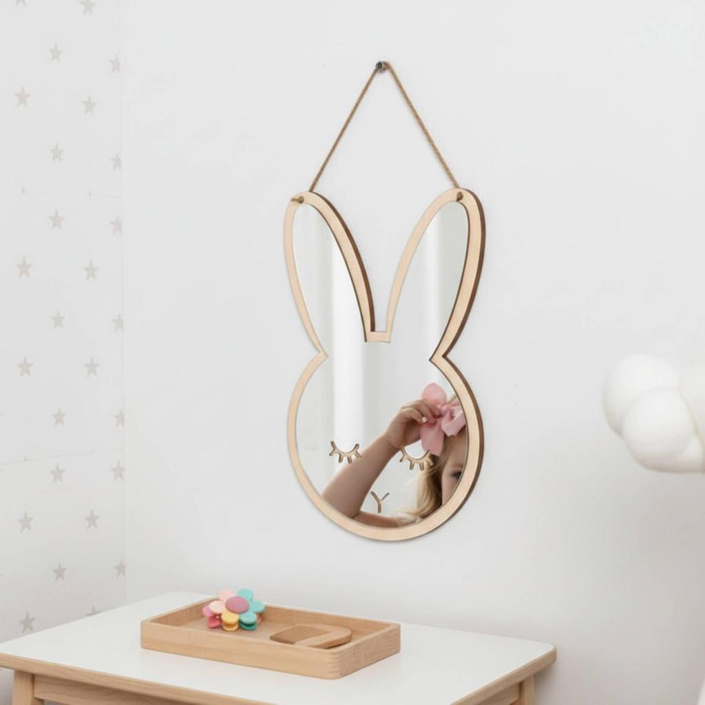Animal Design Children Wall Mirror Acrylic Wood Frame Easy Hanging Shatterproof