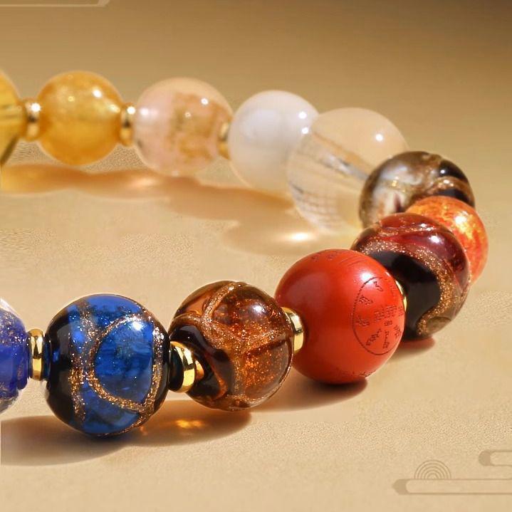 Buddhist Eighteen Bead Hand String with Blessing Tag and Vajra Pestle, Incense Ash Glaze Finish