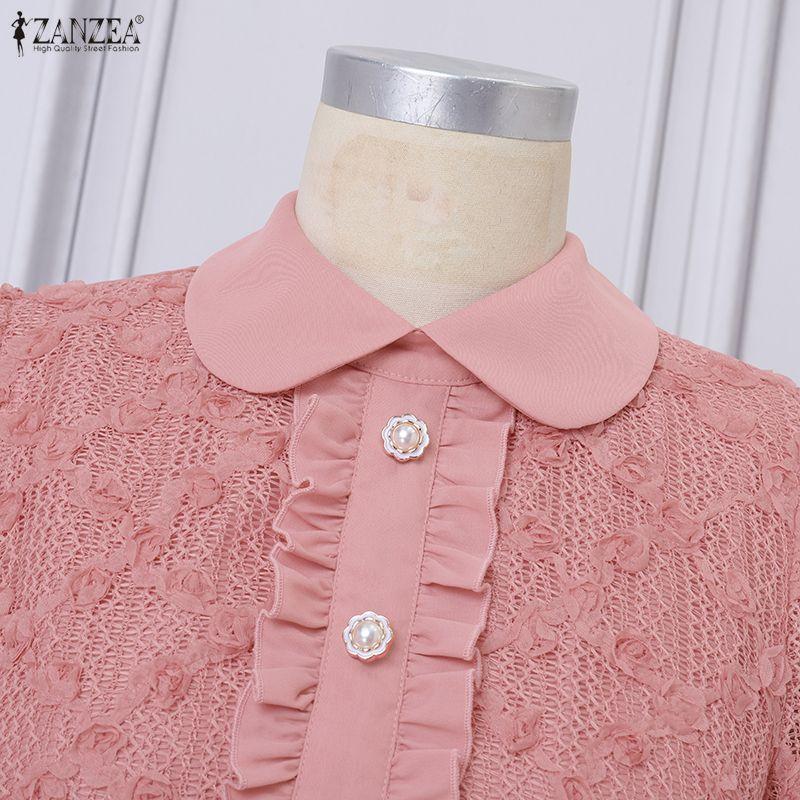ZANZEA Women Classic Collar Long Sleeve Patchwork Casual Dress