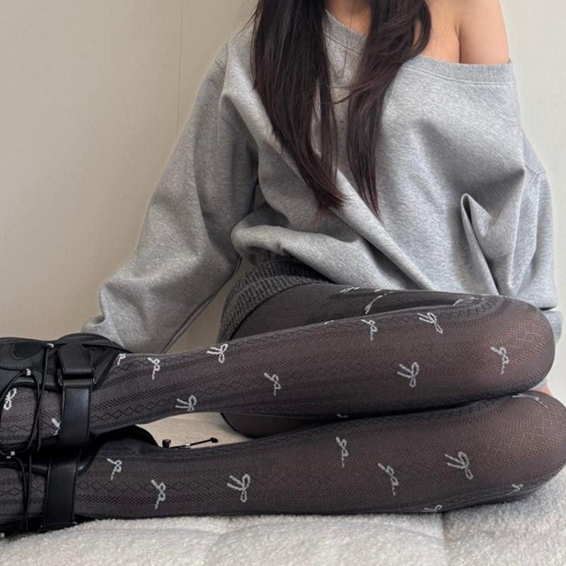 Neue Herbst Isolierte Vertikale Streifen Strumpfhose Damen Strumpfhose Y2K Stil Jacquard Farbblockierung Schleife Strumpf Mode Leggings One Size gray