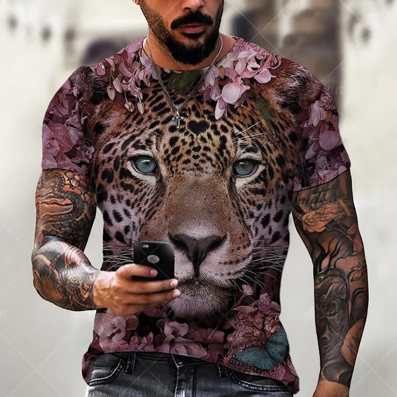 Streetwear Forest Leopard 3D Print T-shirts For Men Summer Harajuku Oversized Vintage O Neck Short Sleeve Oversized Tops