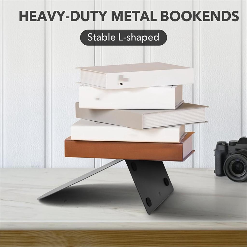 Metal Book Ends for Shelves Bookends for Heavy Books Non-Skid Decorative Book Stopper to Hold Books/Desktop Organizer