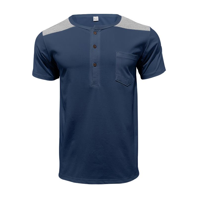 Men's Short-sleeved V-neck Button-up Large-sized T-shirt