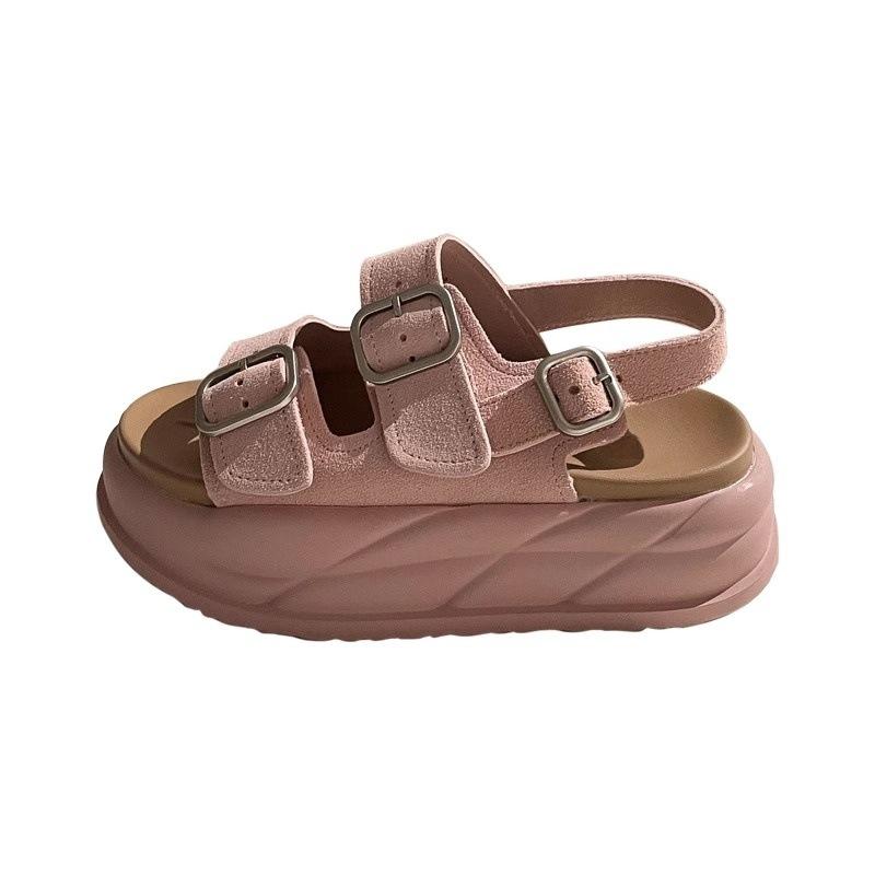Zhike~ Leather matte premium sense muffin thick-soled outer sandals women's 2025 summer new versatile Roman shoes