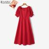 ZANZEA Damen Sweetheart Kragen Puff Kurzarm Casual Langes Kleid