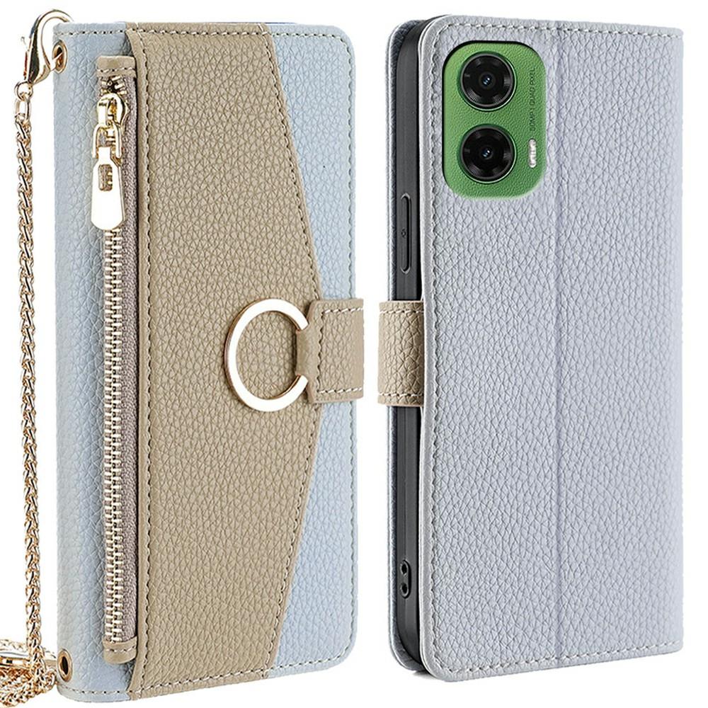 For Motorola Moto G35 5G Case Mirror Wallet Leather Phone Cover with Chain Shoulder Strap