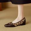 Fashion NEW Spring/Autumn Women Pumps Square Toe Low Heel Shoes Fashion Leopord Horsehair Handmade Shoes Bow-knot Shallow Women Pumps