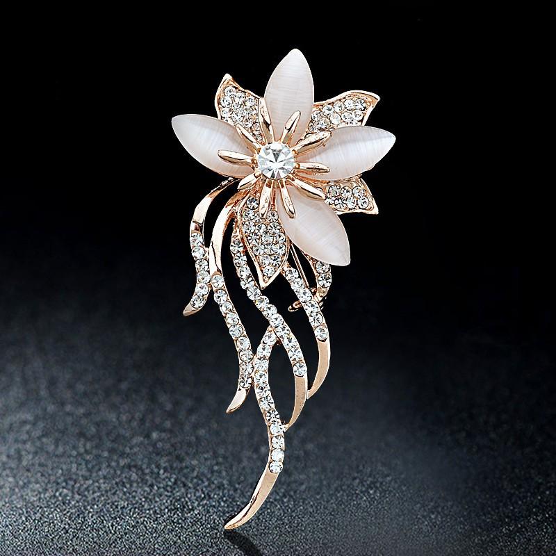 Korean Style Rhinestone Cat s Eye Orchid Brooch and Scarf Buckle Accessory Exquisite Jewelry