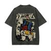 T-shirt Gundam Manica Corta Cotone Lavato Stampa Grafica