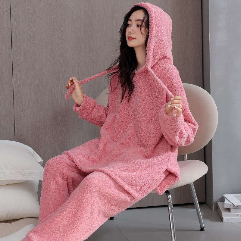

Пижама женская осенне-зимняя полуфлисовая флисовая утолщенная теплая коралловый флис домашний костюм зимний 3XL