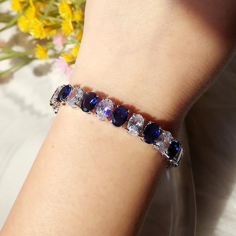 A Pulseira Sexy e Exquisita de Zircônia Cúbica Safira é Adequada para Mulheres Viajarem, Banquete, Uso para Festa