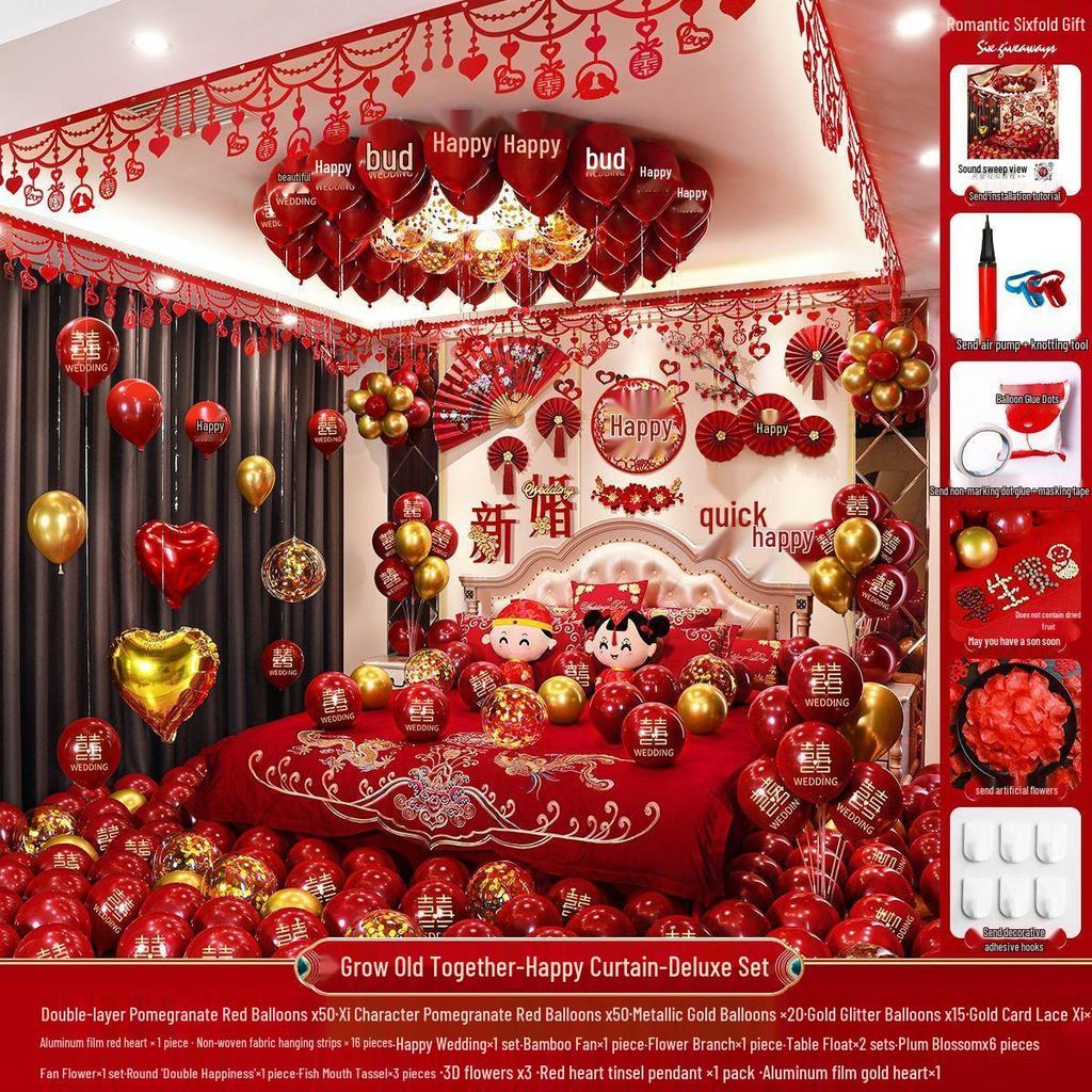 Complete Wedding Room Decoration Set: Balloons & Accessories for Bride's and Groom's Sides