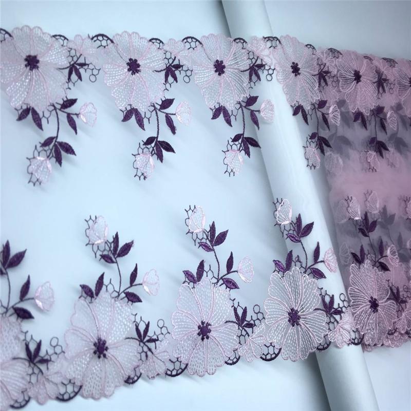 ( 2 Colors ) Embroidered Tulle Lace, 1m x 21.5cm, Non-stretch Floral Net lace Trim for Lingerie, Bra, Underwear, Dress, Garment, Sewing & Crafting