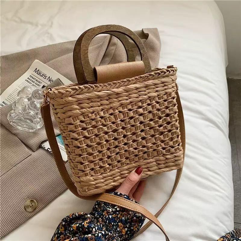 

New straw bag summer versatile handbag bag woven bag large capacity travel beach bag shoulder messenger bag women Drawing tape