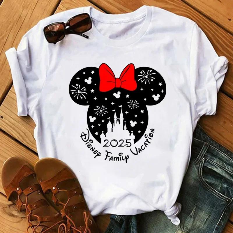 Disney Cartoon 2025 Travel Pattern Printed T-Shirt Summer Women's Casual Tops T-Shirt Fashion Clothing Harajuku Y2k T-Shirt