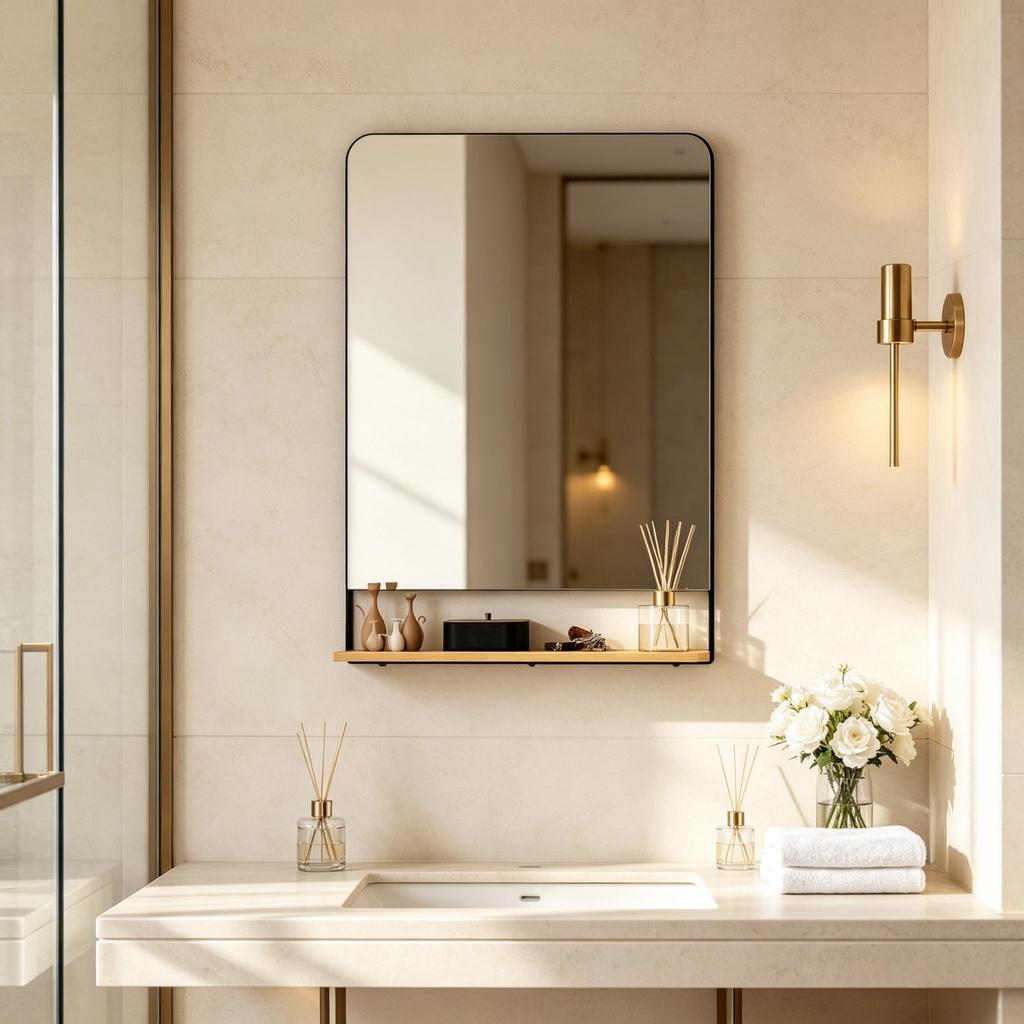 Rectangular Wall Mirror 80 x 60 cm, Modern Mirror with Metal Frame and Wood Elements for Living Room, Bathroom & Hallway (only with wall mirror)