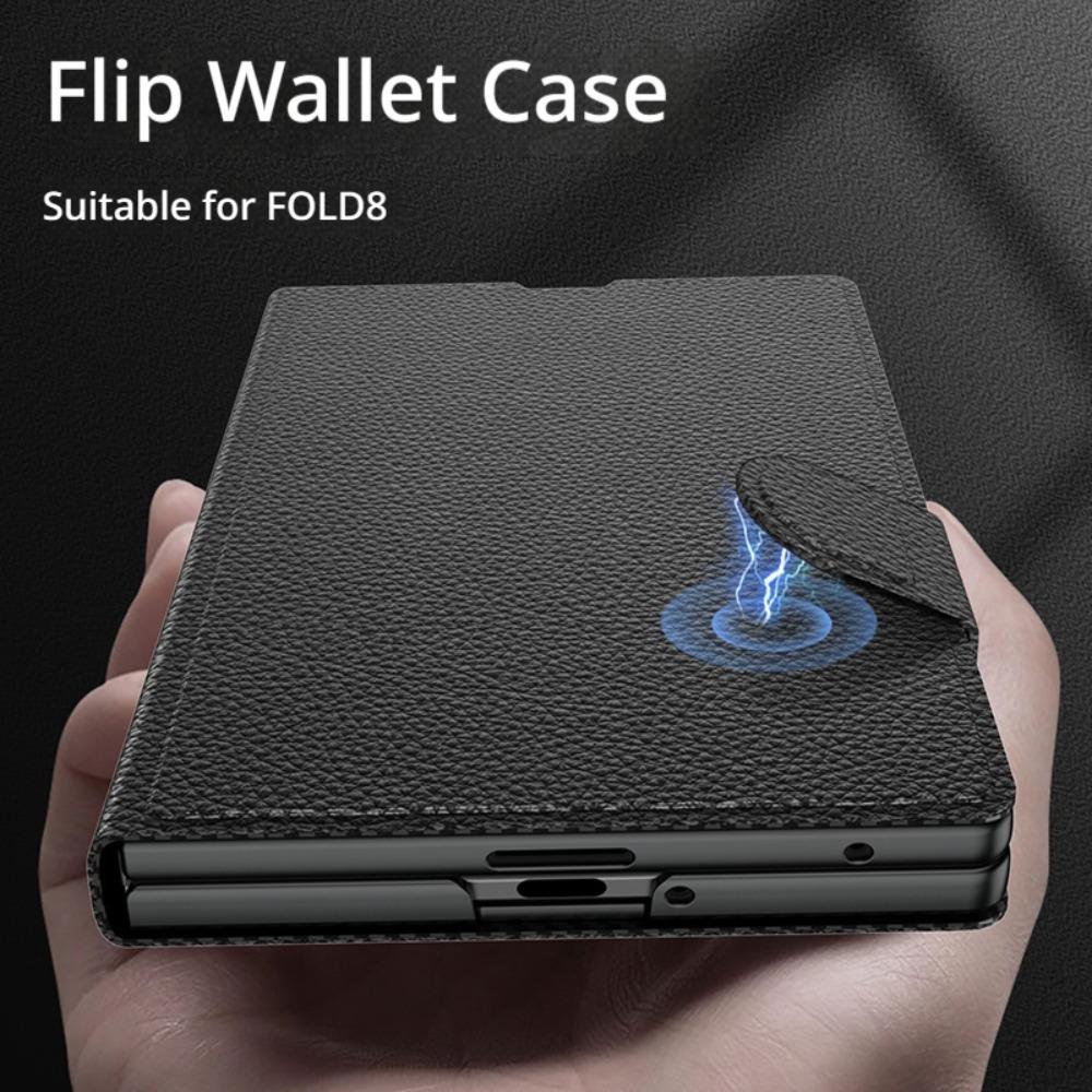 Book Flip Leather Credit Cards Pocket Case for Samsung Galaxy Z Fold 8 Fold8 Solid Color Wallet Tempered Glass Flim Back Cover