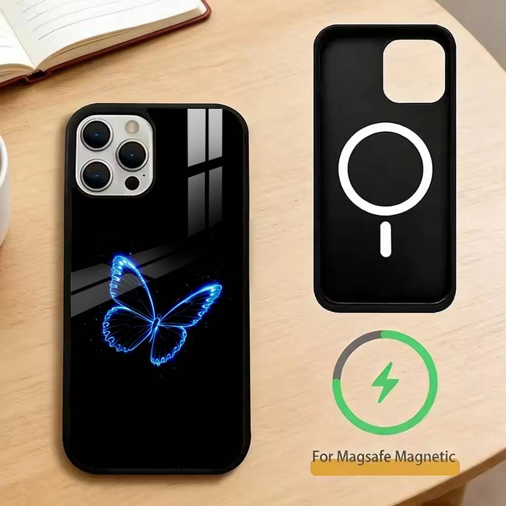 

Fluorescent Butterfly Phone Case For iPhone17,16,15,14,13,12,11 Plus,Pro Magnetic with Magsafe Wireless Charging iPhone15