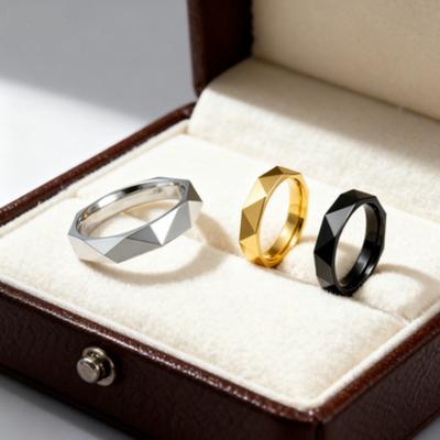 Classic 4mm Minimalist Stainless Steel Rhombus Surface Cut Unisex Ring Couple Jewelry Accessory Gift