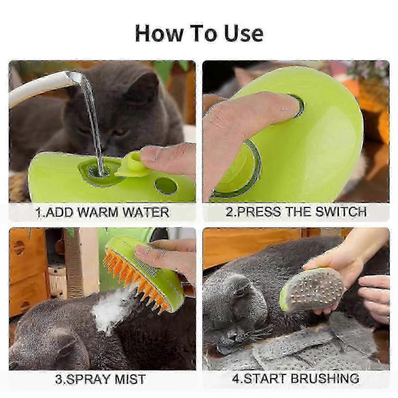 3 In 1 Steamy Cat Brush, 2024 New Cat Steamy Brush, Multifunctional Steam Brush, 2Pcs Self Cleaning Steamy Cat Brush for Long and Short Hair