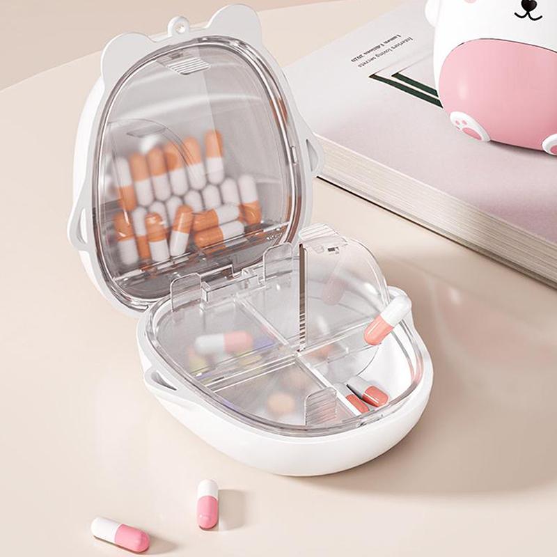 Cute Cartoon Small Bear Portable Double-Layer Compartment Going Out Packed Separately Medicine Storage Plastic Pill Box