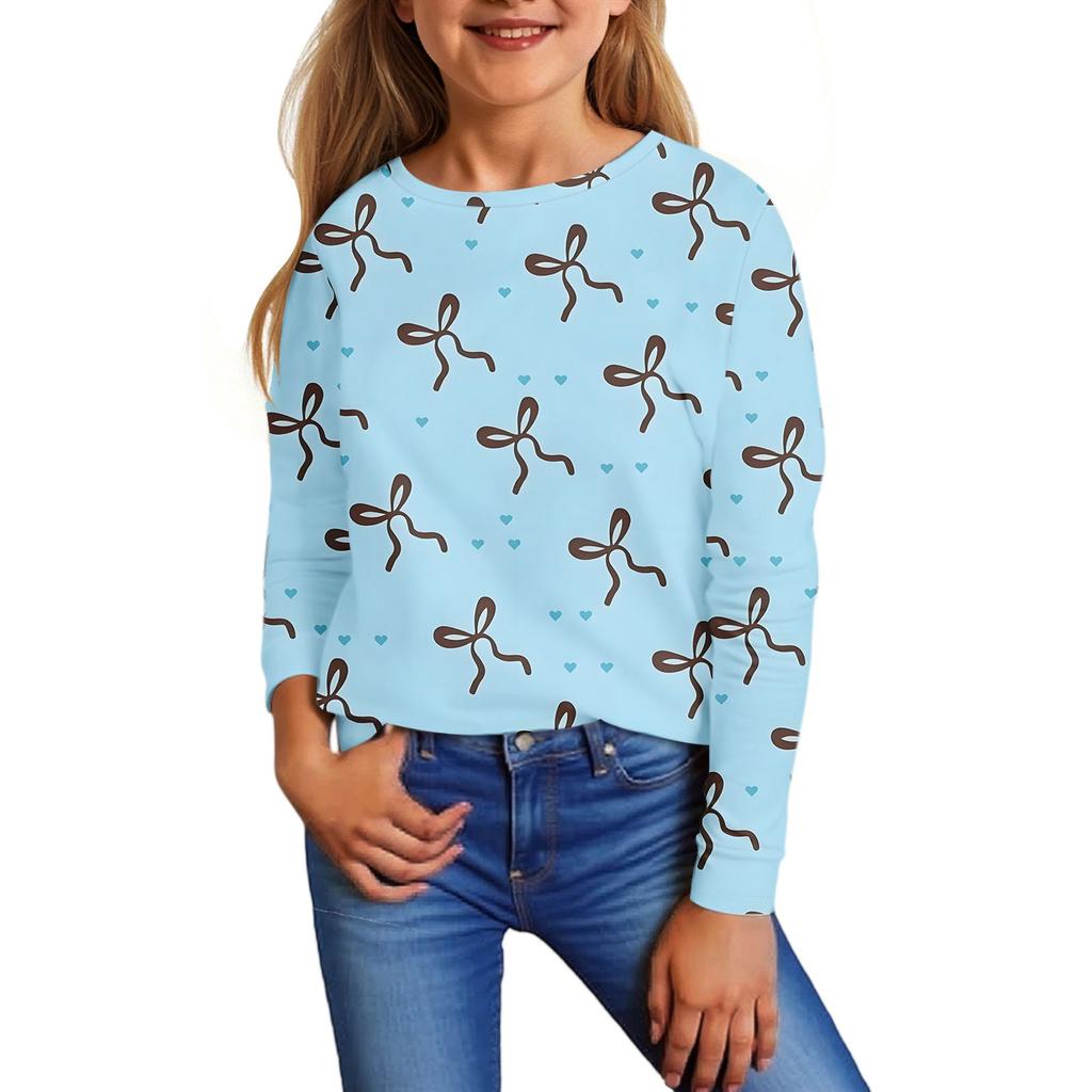 Kinder Langarmshirts Lässiges Print T-Shirt Rundhals Pullover Bluse