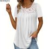 Summer Plus Size New Women's Minimalist Hollow-out Lace Solid Color T-Shirt Ladies Casual Short Sleeve O-Neck Top