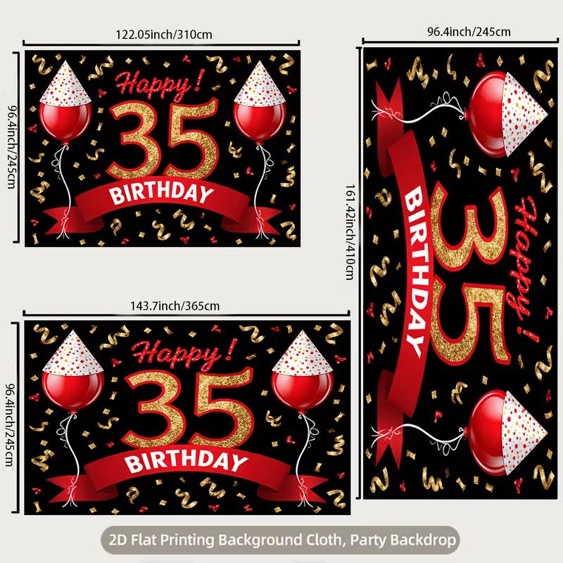 2D Cheers to 35 Years Backdrop Black Gold Glitter 35 Photography Background Cloth
