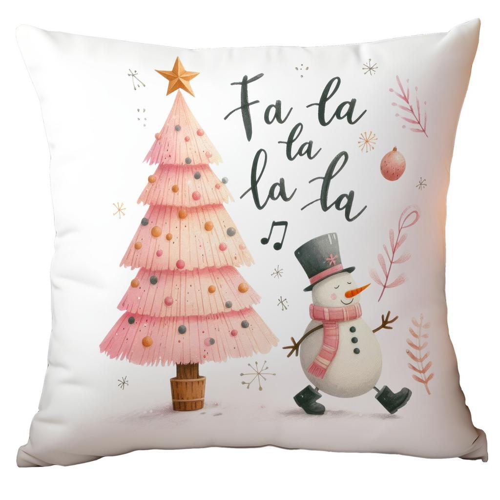 Christmas Pink Snowman Short Plush Pillow Cover Car Printed Sofa Cushion Home Pillow Cover Premium Durable Quality