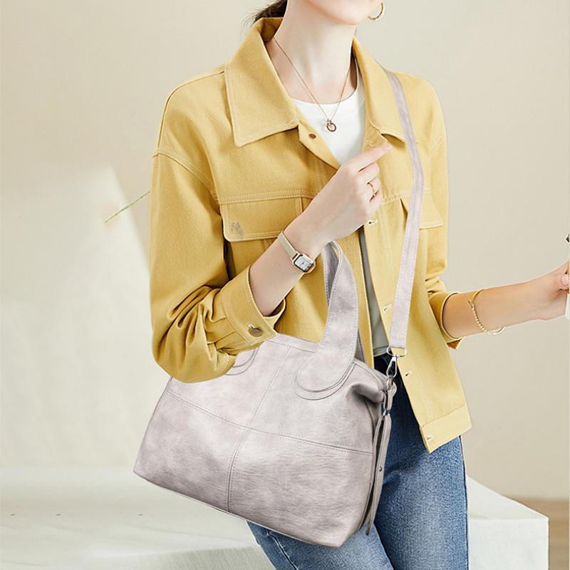 Retro Leather Female Multi-Pockets Shoulder Crossbody Bags For Women Mother 2 Layers Large Capacity Handbag Messenger Tote Bag