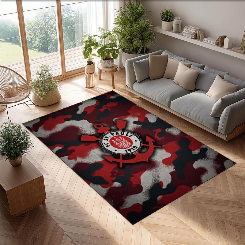 FC St. Pauli Football Print Crystal Velvet Rug, Comfortable Water Absorbent Non Slip Indoor Floor Carpet
