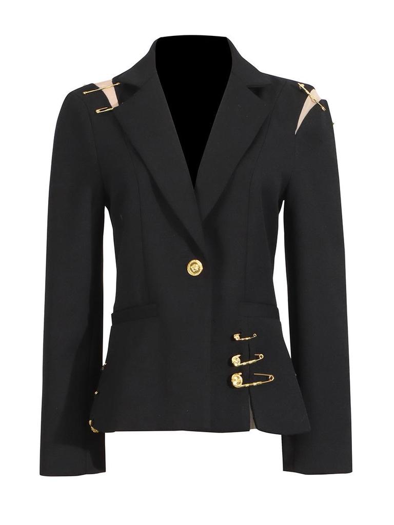 European Summer 2025 Mesh Spliced Pin-Decor Little Blazer for Women